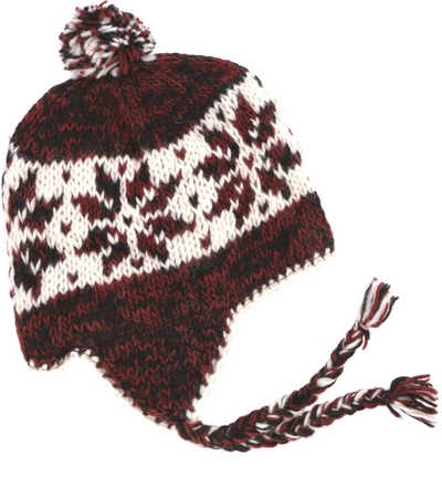 Ohrenklappen Wollmütze Schwarz-Rot