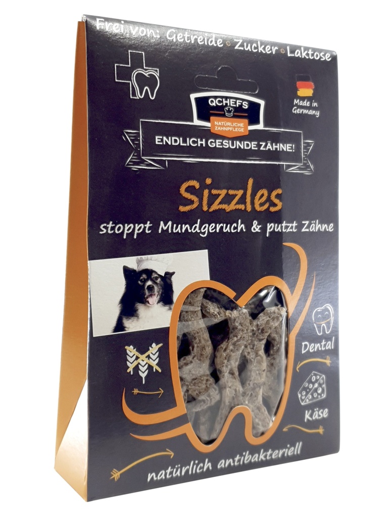 Schwarze Verpackung mit Fenster, das Sizzles zeigt