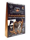 Schwarze Verpackung mit Fenster, das Zahnputzflocken zeigt