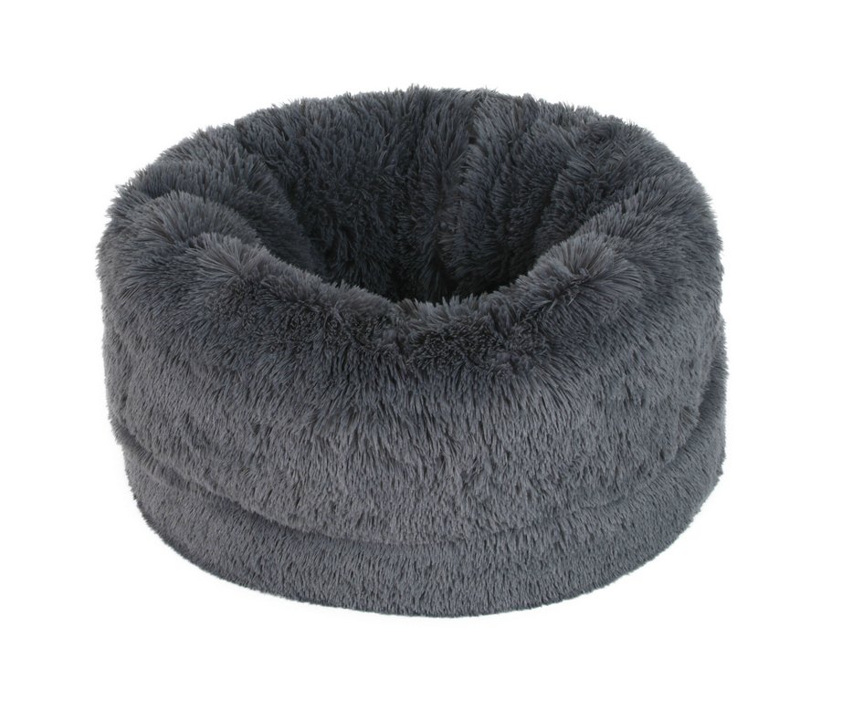 Plüschiges Hundebett in hoher Donutform, aus dem zwei Chihuahuas herausschauen