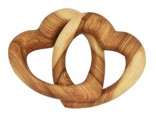 Verschlungene Herzen aus Olivenholz 7 cm