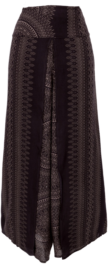 weite Hose mit vorne geschlitztem Überhang in dunkelgrün gemustert