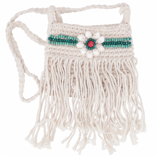 Makramee Umhängetasche Creme Türkis