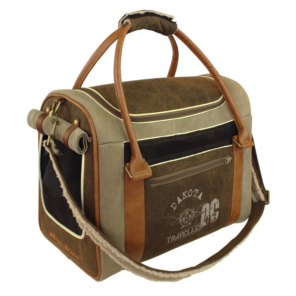 Reisetasche für Hunde in Naturtönen im Aviator-Stil