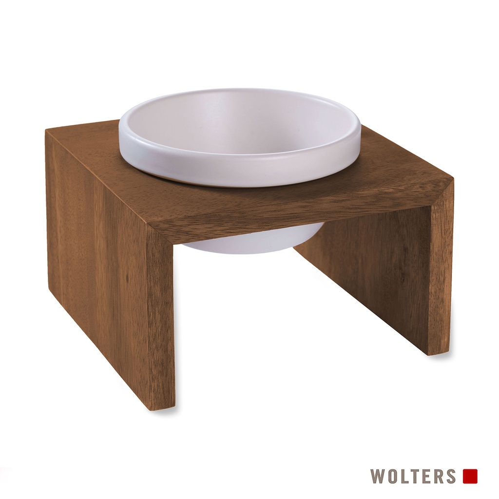 Drei Größen von Holzgestellen mit mittig integrierter Keramikschale