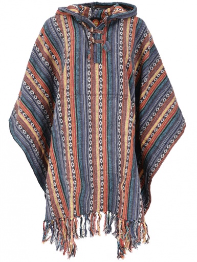 bunt gestreifter Poncho mit Kapuze