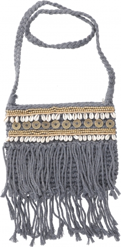 [GR-47171] Makramee Umhängetasche Grau