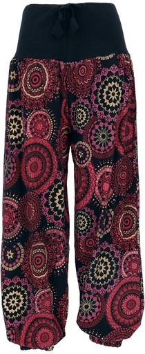Pumphhose mit rotem Muster und schwarzem Bund