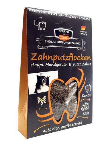Schwarze Verpackung mit Fenster, das Zahnputzflocken zeigt