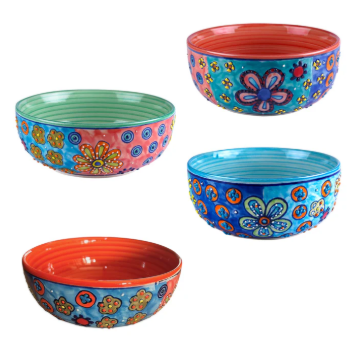 Keramikschale bunt mit große Blumen bemalt