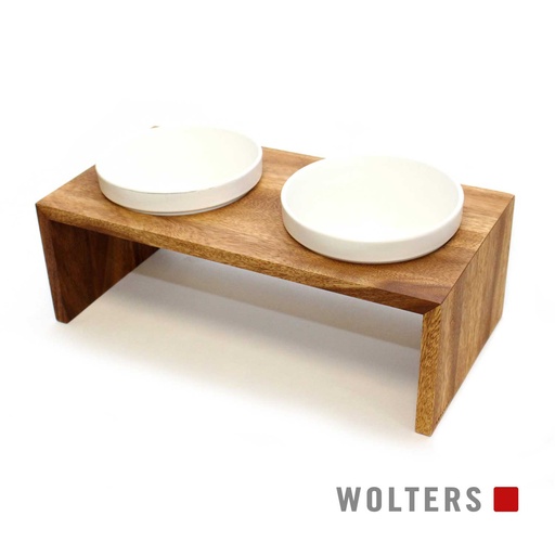 Gestellkasten aus Vollholz mit zwei mittig integrierten Porzellanschalen